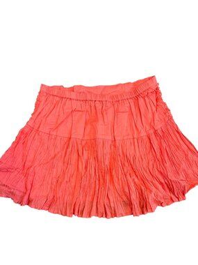 Peppermint Bay Coral Crinkle Cotton Skirt Womens L Elastic Waist Lightweight